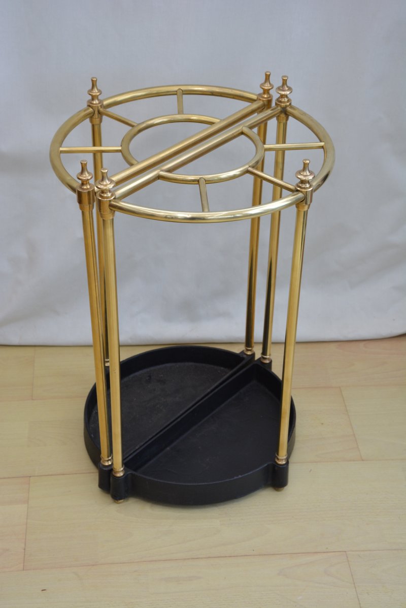 Pair of Early 20th Century Brass Umbrella Stands, Demi Lune Design - Image 3